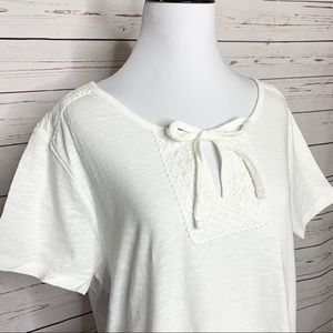 NWT Hanes White Cotton Boho Keyhole T-Shirt Size Large